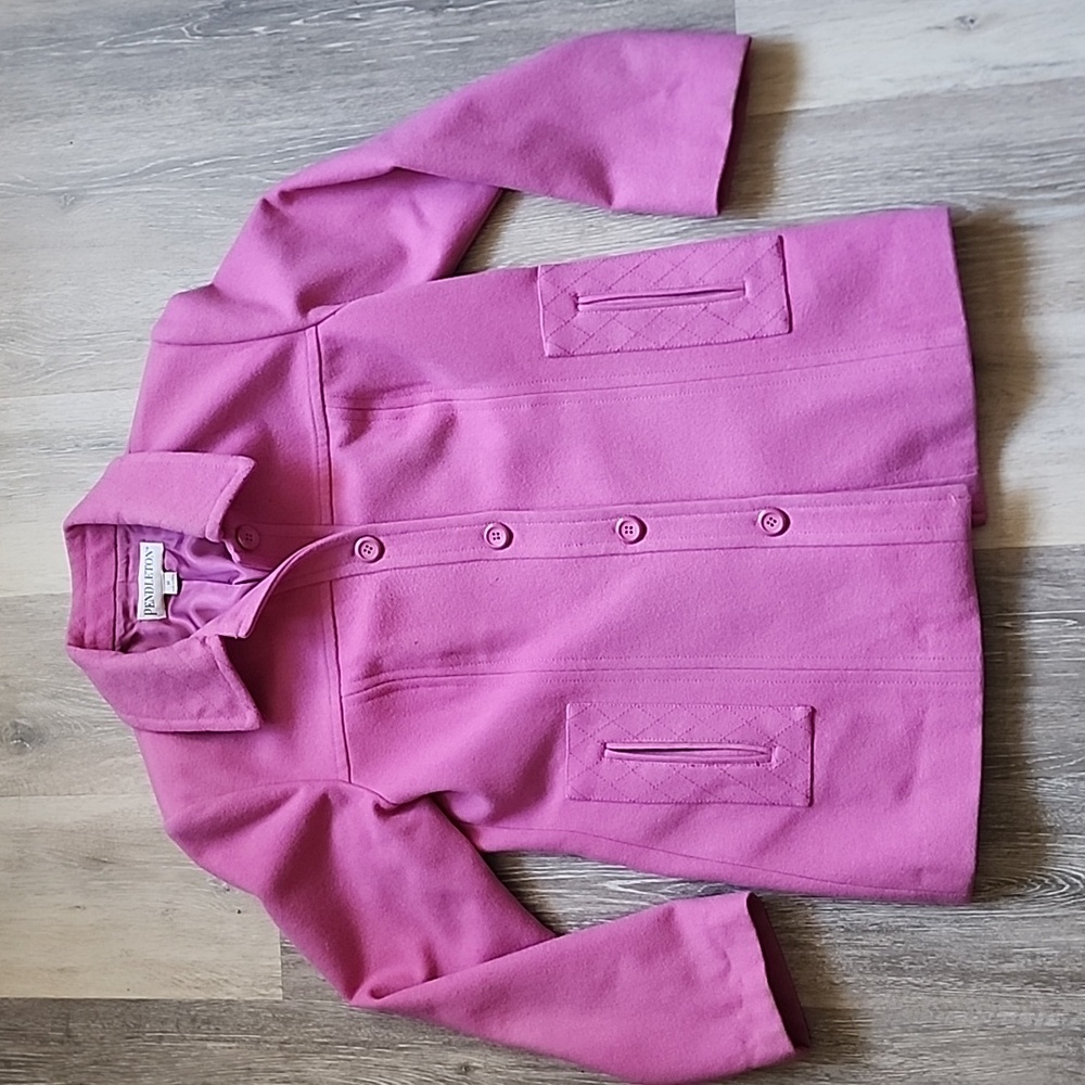 Pendleton Womens 100% Merino Wool  Pink Button Down Hip Length Peacoat Sz Medium - Picture 12 of 15